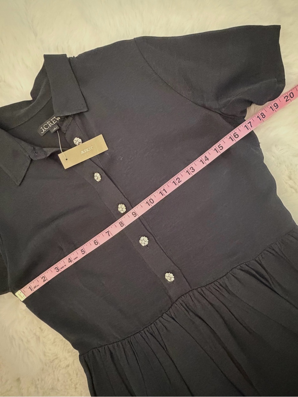 NWT J. Crew Black Taffeta Gemstone Button A Line Shirt Dress - Picture 13 of 16